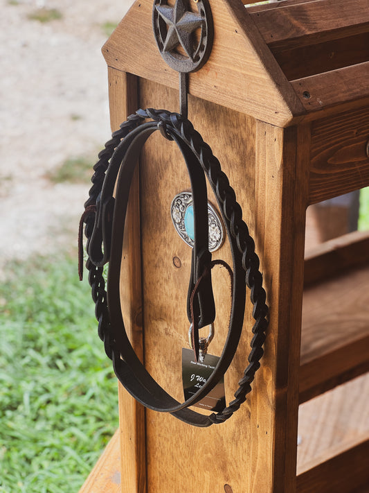 J Wayne Leather- Black Plait Roper Reins