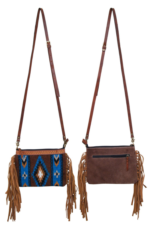 Rafter T Ranch Blue & Tan Fringe Crossbody Bag