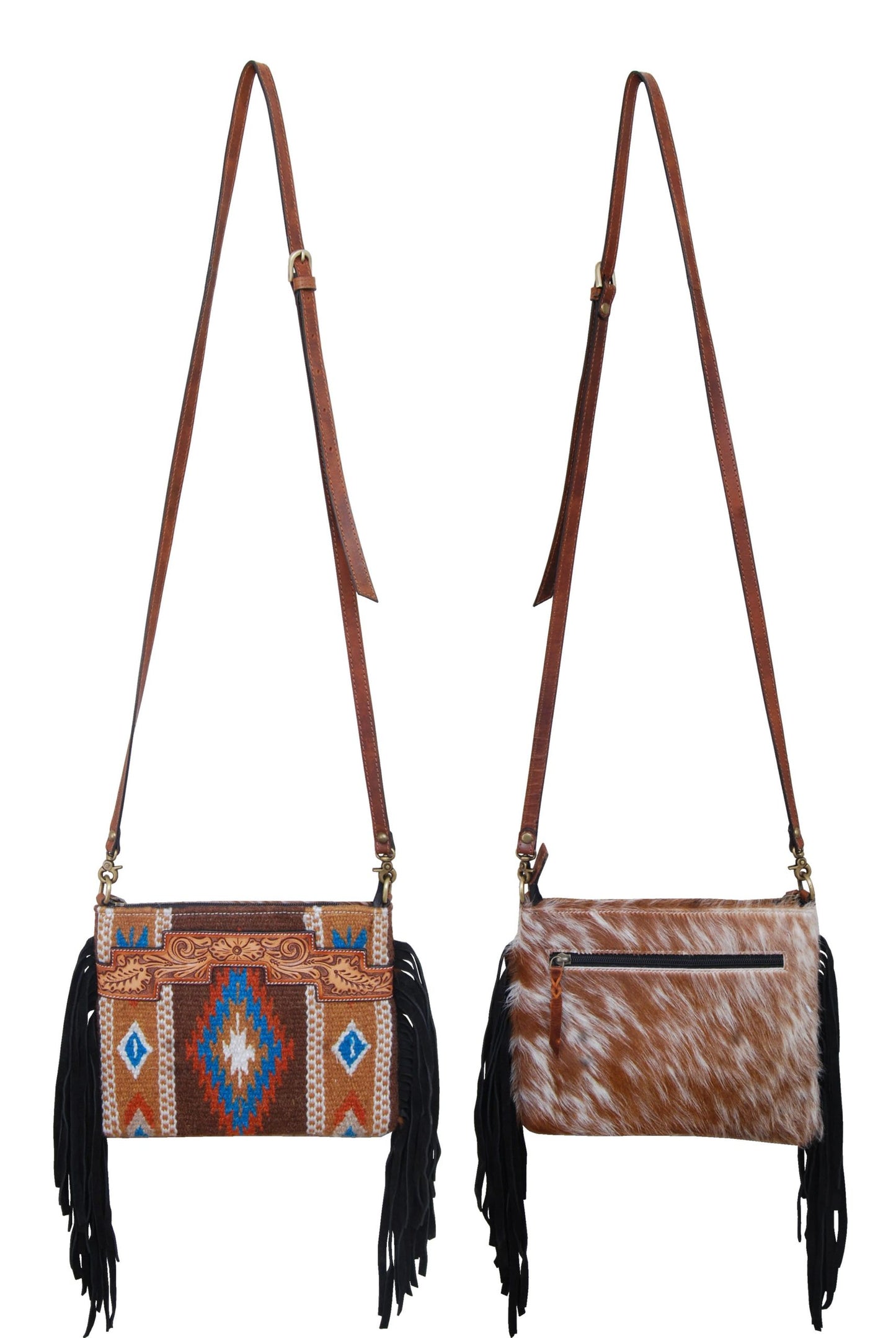 Rafter T Ranch Brown Patterned Wool And Cowhide Crossbody Bag