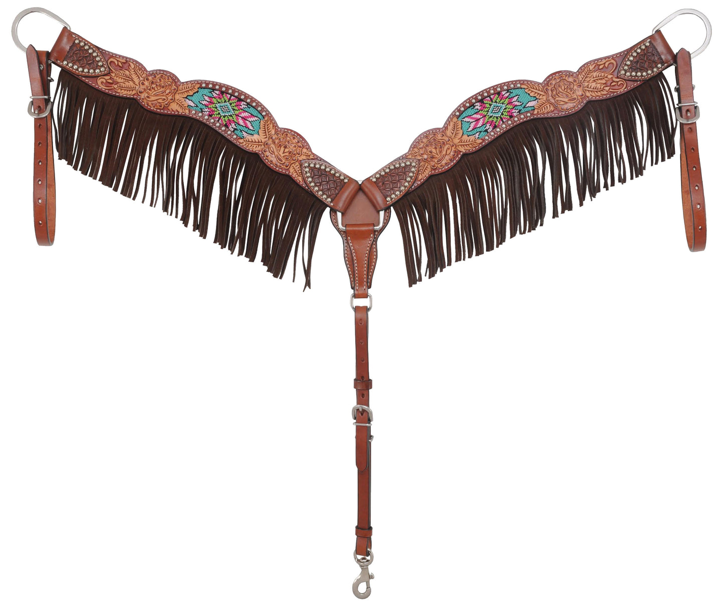 Rafter T Ranch Beaded Inlay Floral Tooling with Fringe Breast Collar