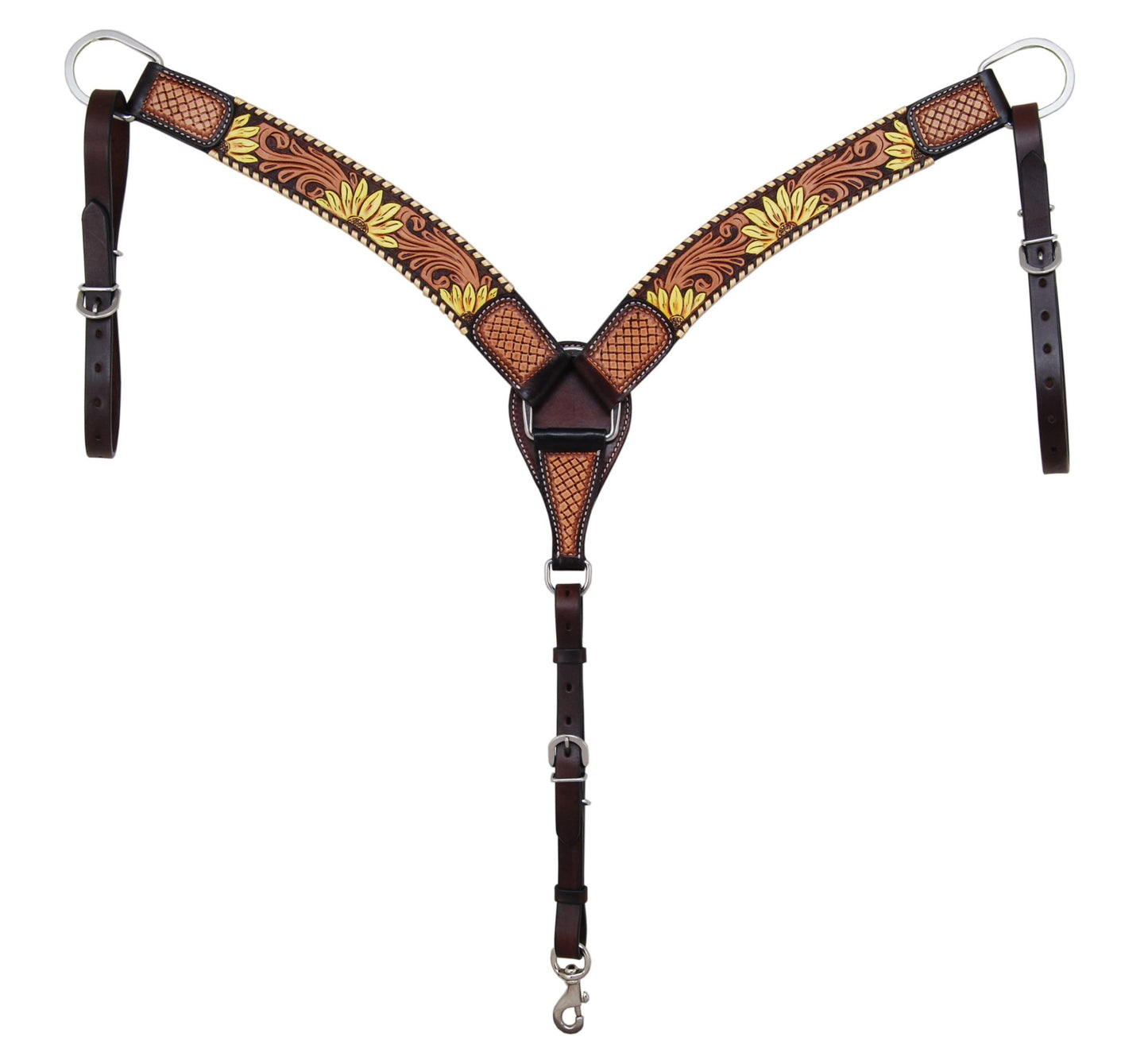 Rafter T Ranch Painted Sunflower with Gold Whipstitch Breast Collar