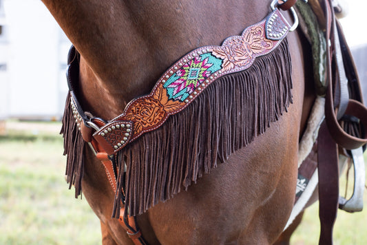 Rafter T Ranch Beaded Inlay Floral Tooling with Fringe Breast Collar