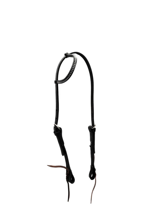 J Wayne Leather- Black One Ear Headstall w/ Ties