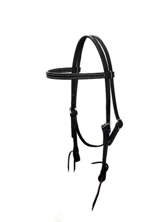 J Wayne Leather- Black Browband Headstall w/ Ties