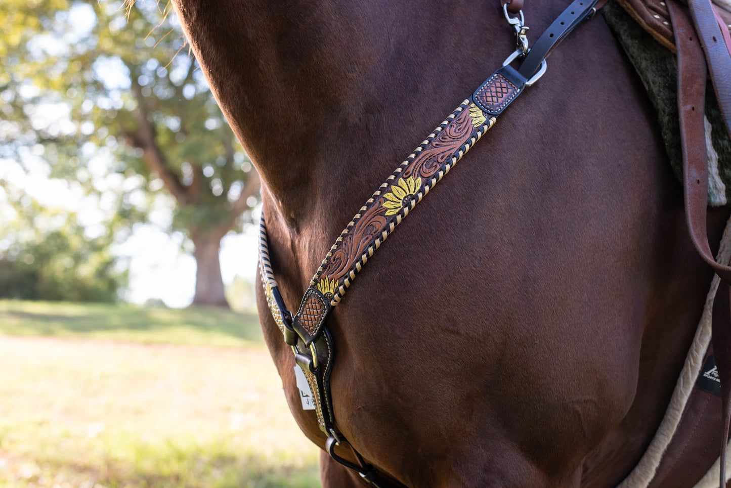 Rafter T Ranch Painted Sunflower with Gold Whipstitch Breast Collar