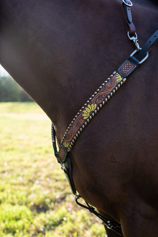 Rafter T Ranch Painted Sunflower with Gold Whipstitch Breast Collar