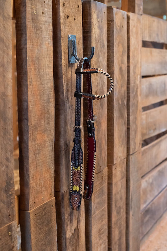 Rafter T Ranch Single Ear Painted Sunflower With Gold Whipstitch Headstall