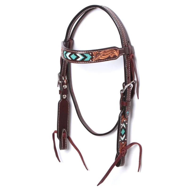 Weaver Turquoise Cross Beaded Browband Headstall